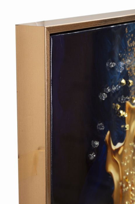 Tablou abstract albastru aur 60x90 cm – efect tridimensional pe pânză cu detalii aurii [3]