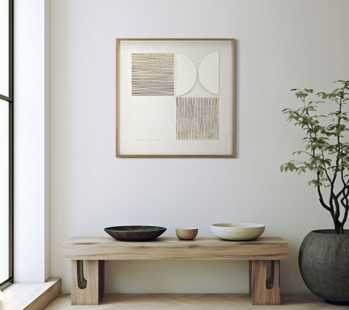 Tablou grafic alb auriu 60x60 cm – texturi moderne cu design simetric [5]