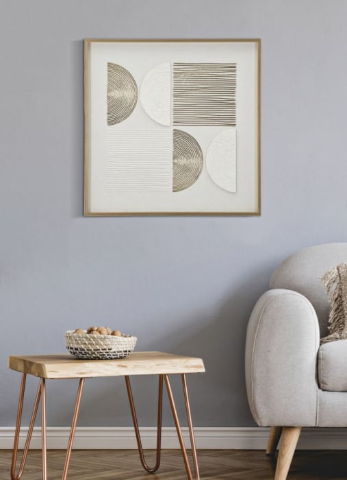 Tablou grafic texturat alb-auriu 60x60 cm – compoziție elegantă pe pânză simetrică [5]