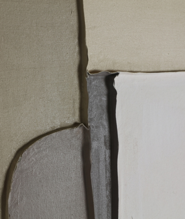 Tablou abstract din panza bej cu accente verzi si rama din lemn de pin Talum [4]