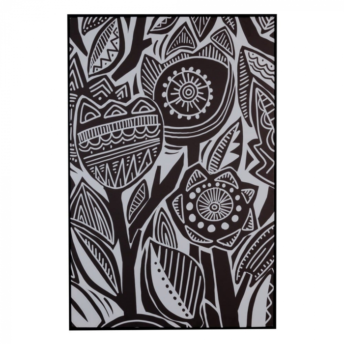 Tablou alb-negru cu flori stilizate pe canvas – orientare verticală [1]
