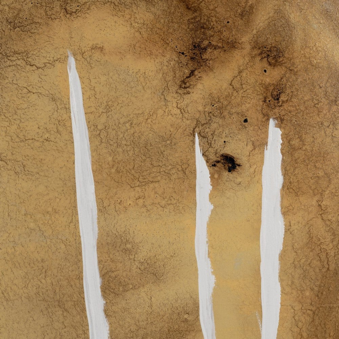 Tablou abstract vertical pictat manual 100%, aur și grafisme alb-negru [2]