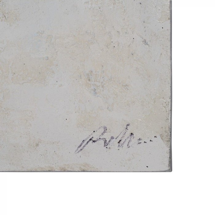 Tablou abstract orizontal pictat manual, compoziție alb gri neutră [3]