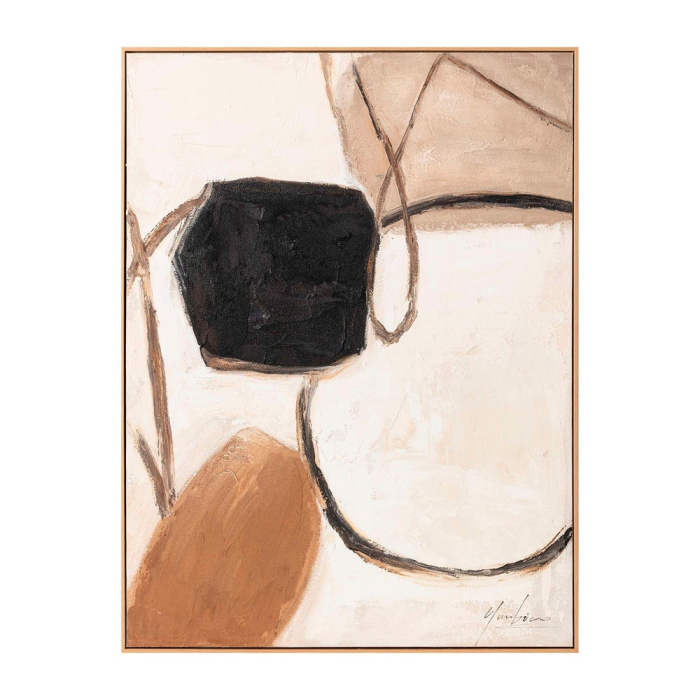 Tablou abstract pictat manual în ulei bej cu accente negre [3]