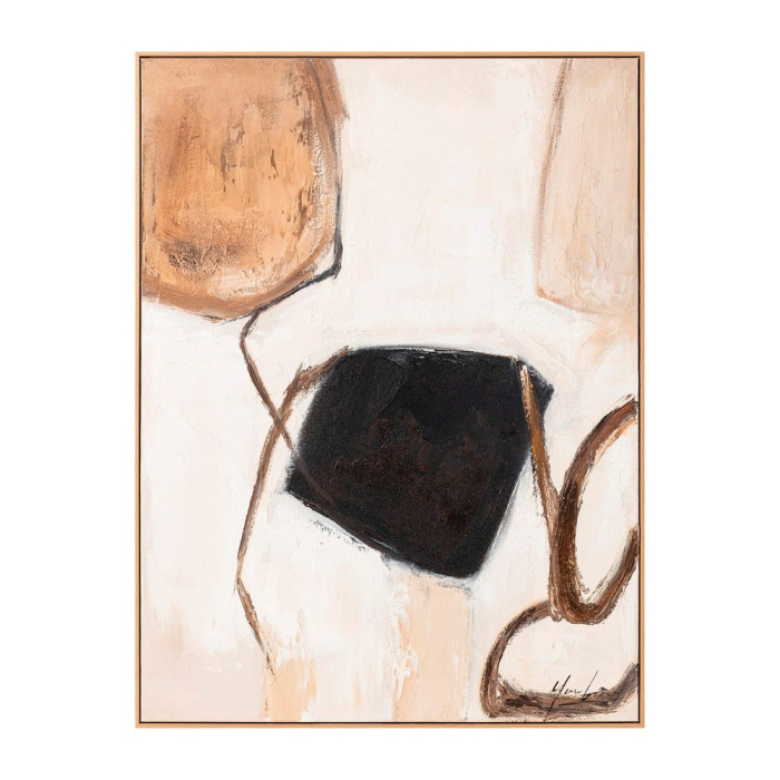 Tablou abstract pictat manual în ulei bej cu accente negre [2]