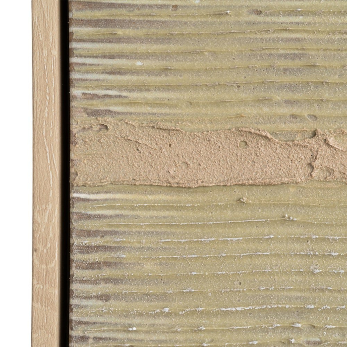 Tablou abstract pictat manual pe pânză cu benzi albe și bej pe fond verde-kaki în ramă naturală [5]