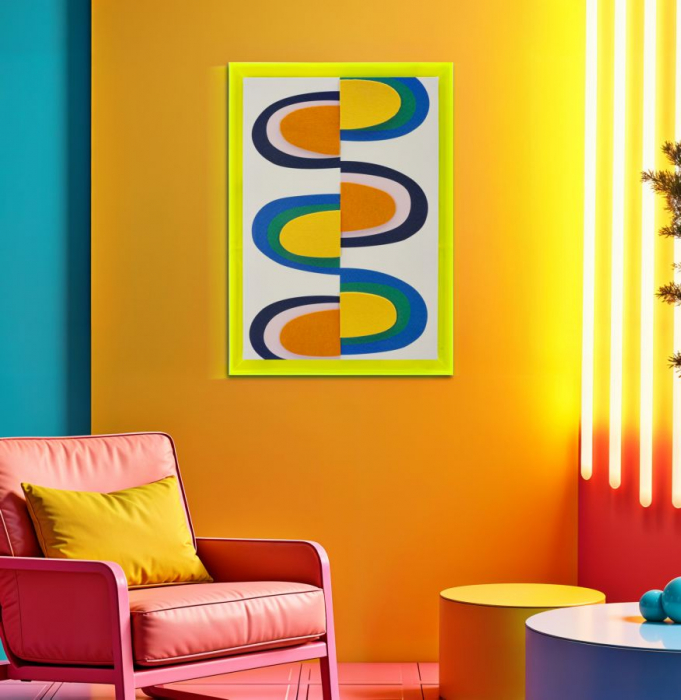 Tablou retro abstract galben neon 50x70 cm – grafică anii ’70 reinterpretată [6]