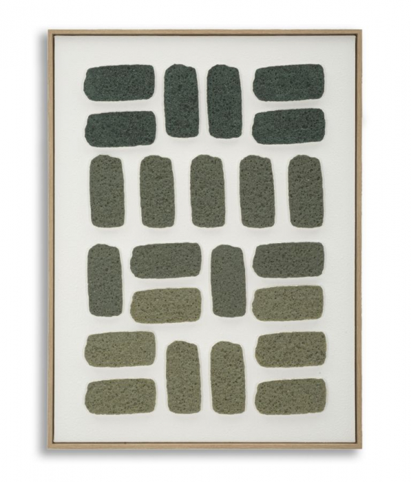 Tablou abstract verde texturat 60x80 cm – relief natural cu ramă lemn natur [1]