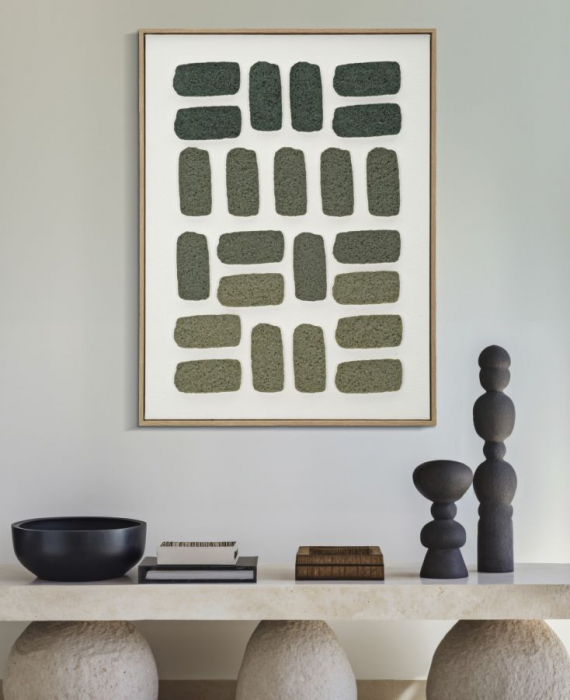 Tablou abstract verde texturat 60x80 cm – relief natural cu ramă lemn natur [5]