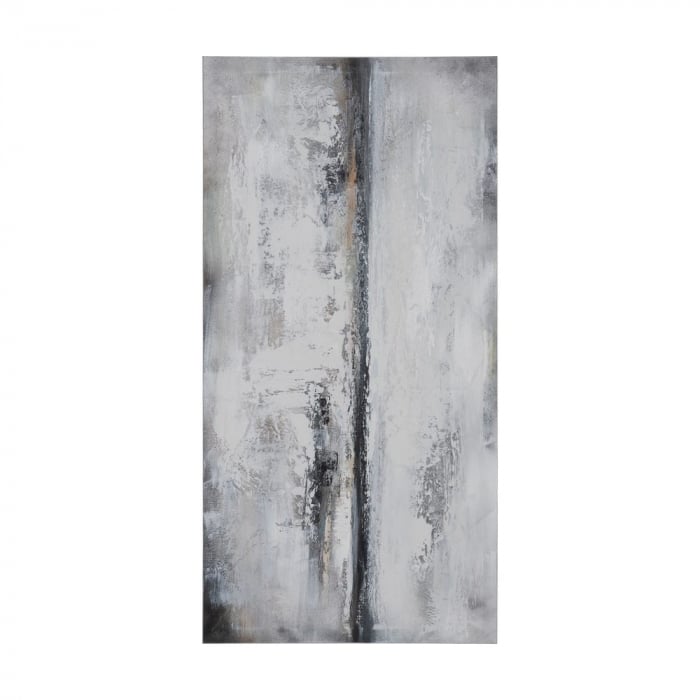 Tablou abstract vertical pictat manual, gri alb bej textură [1]