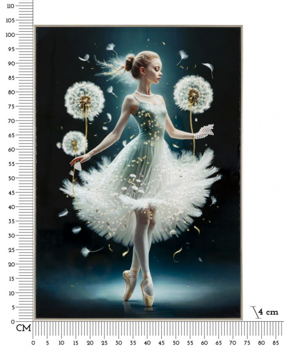 Tablou balerină păpădie 72x102 cm – poezie vizuală cu fundal închis și accente aurii [7]