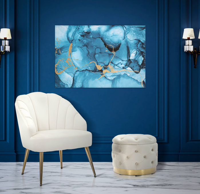 Tablou Blu Ray, lemn pin/canvas, albastru/auriu [2]