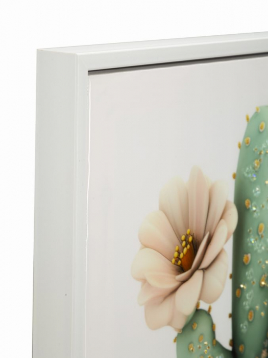 Tablou cactus flori crem 40x40 cm – compoziție florală pastel cu detalii aurii [2]