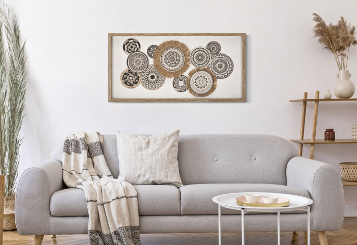 Tablou Boho Chic Cercuri Modele Tribale Negru Bej Alb CreativDeco - Stil Eclectic pentru Living si Birou [5]