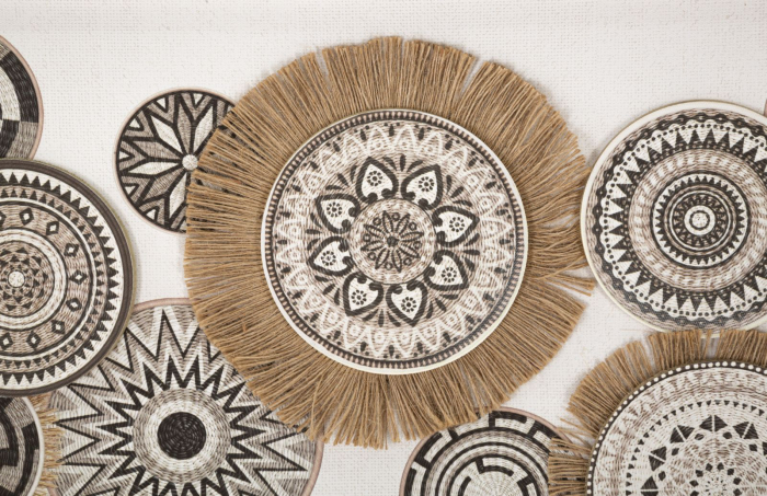 Tablou Boho Chic Cercuri Modele Tribale Negru Bej Alb CreativDeco - Stil Eclectic pentru Living si Birou [2]