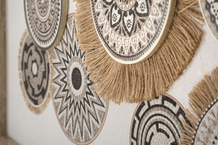 Tablou Boho Chic Cercuri Modele Tribale Negru Bej Alb CreativDeco - Stil Eclectic pentru Living si Birou [3]