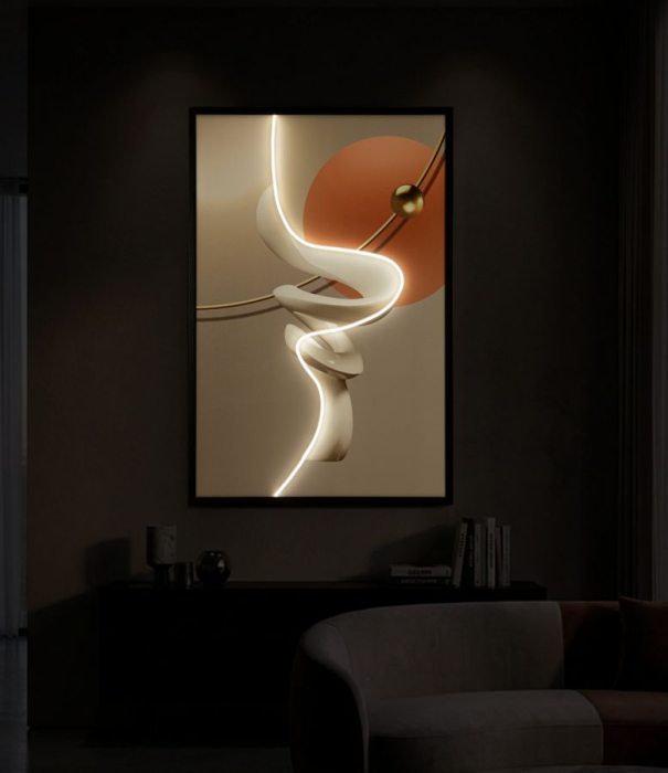 Tablou Canvas cu LED si rama abstract modern cu forme dinamice decor vertical [8]