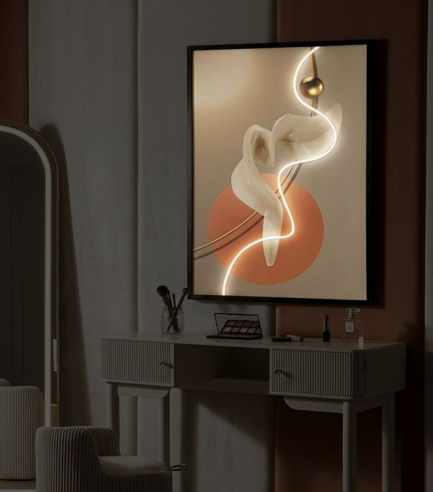 Tablou Canvas cu LED si rama abstract modern cu forme fluide decor vertical [3]