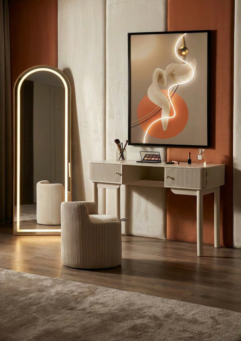 Tablou Canvas cu LED si rama abstract modern cu forme fluide decor vertical [4]