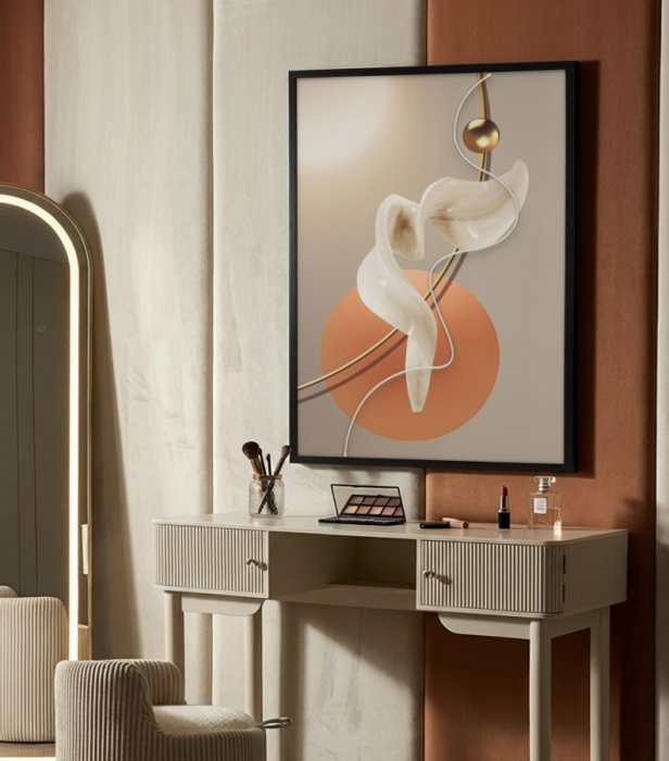 Tablou Canvas cu LED si rama abstract modern cu forme fluide decor vertical [2]