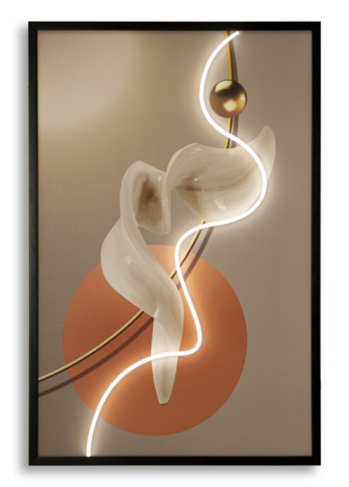 Tablou Canvas cu LED si rama abstract modern cu forme fluide decor vertical [8]