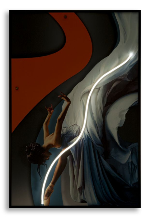 Tablou Canvas cu LED si rama compozitie artistica cu balerina 3D acrilic decor vertical [3]