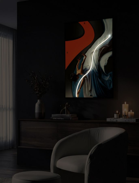 Tablou Canvas cu LED si rama compozitie artistica cu balerina 3D acrilic decor vertical [4]