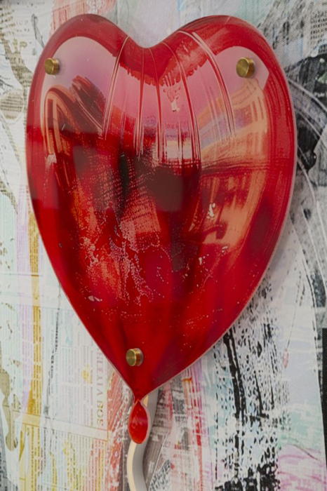 Tablou Canvas cu LED si rama compozitie romantica cu inima rosie 3D acrilic decor vertical [3]