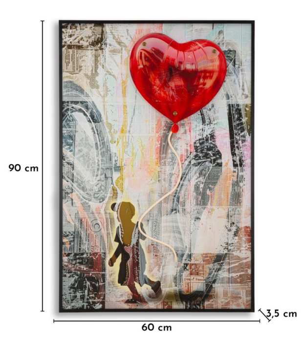 Tablou Canvas cu LED si rama compozitie romantica cu inima rosie 3D acrilic decor vertical [9]