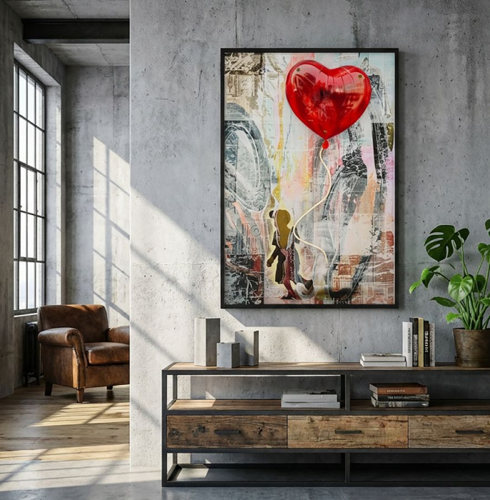 Tablou Canvas cu LED si rama compozitie romantica cu inima rosie 3D acrilic decor vertical [7]