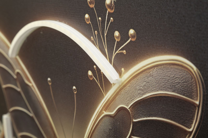 Tablou Canvas cu LED si rama din lemn fluture auriu cu flori decorative decor modern [4]