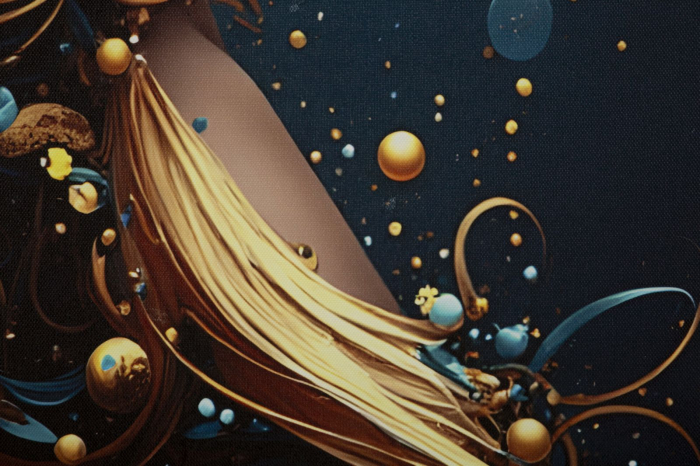 Tablou Canvas cu LED si rama din lemn portret feminin cosmic cu accente aurii decor modern [4]