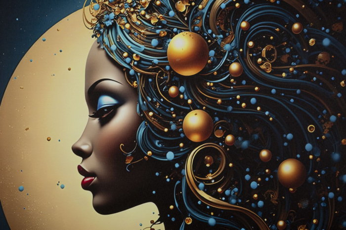 Tablou Canvas cu LED si rama din lemn portret feminin cosmic elegant decor modern [3]