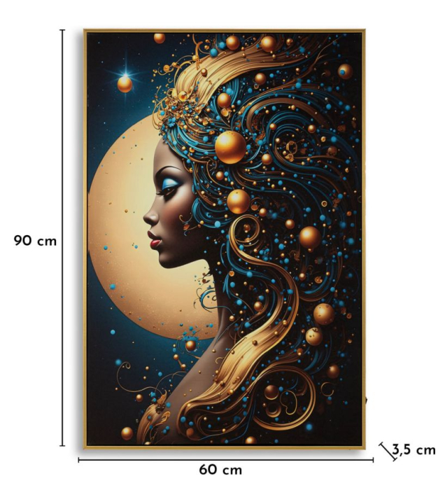 Tablou Canvas cu LED si rama din lemn portret feminin cosmic elegant decor modern [9]
