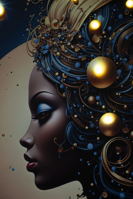 Tablou Canvas cu LED si rama din lemn portret feminin cosmic elegant decor modern [6]