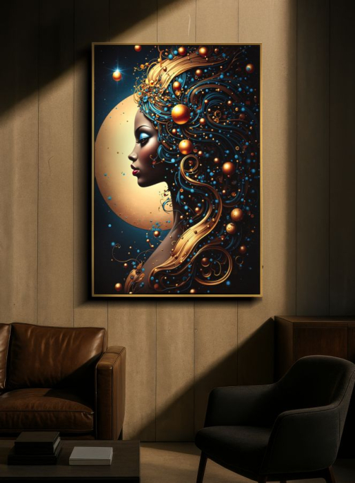 Tablou Canvas cu LED si rama din lemn portret feminin cosmic elegant decor modern [7]