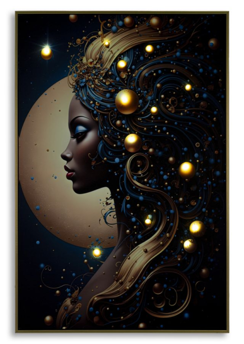Tablou Canvas cu LED si rama din lemn portret feminin cosmic elegant decor modern [5]