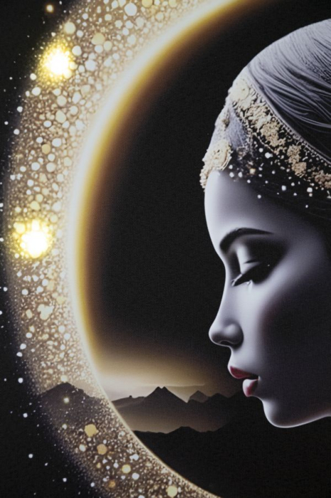 Tablou Canvas cu LED si rama din lemn silueta feminina eleganta cu halo auriu decor modern [6]