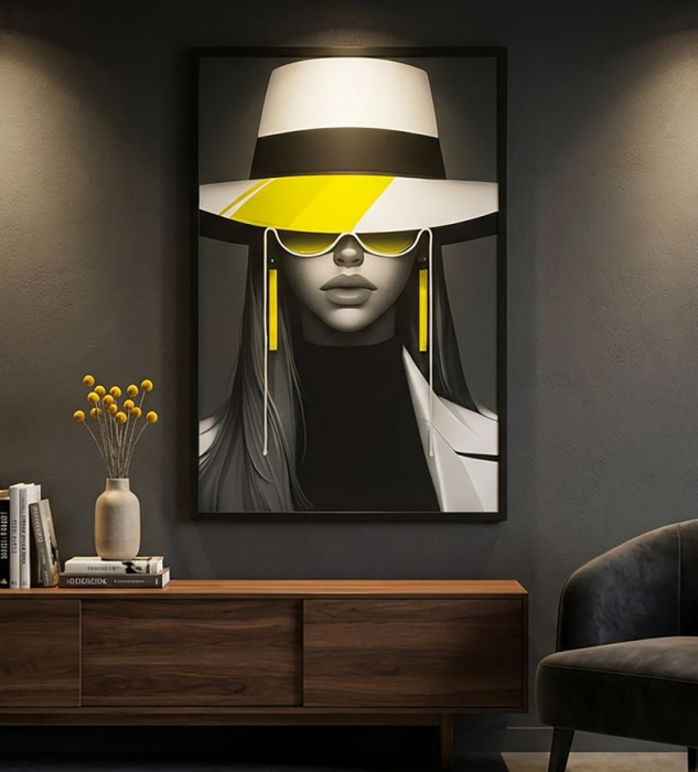 Tablou Canvas cu LED si rama portret fashion alb negru decor modern [2]