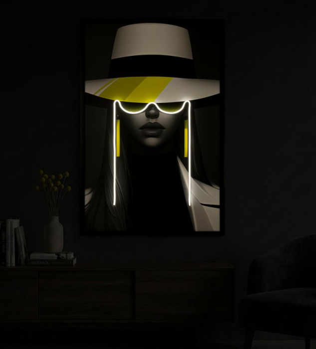 Tablou Canvas cu LED si rama portret fashion alb negru decor modern [8]