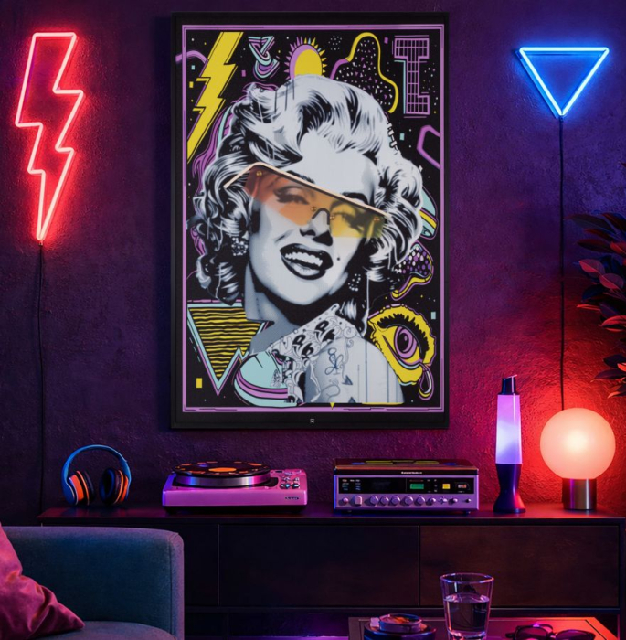 Tablou Canvas cu LED si rama portret pop art iconic 3D acrilic decor modern [7]