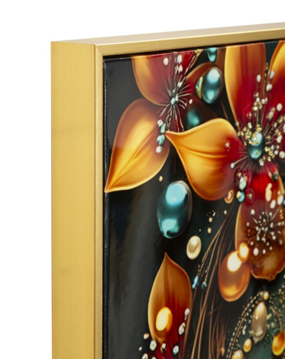 Tablou Canvas cu rama din lemn fluture turcoaz cu accente aurii decor multicolor [2]