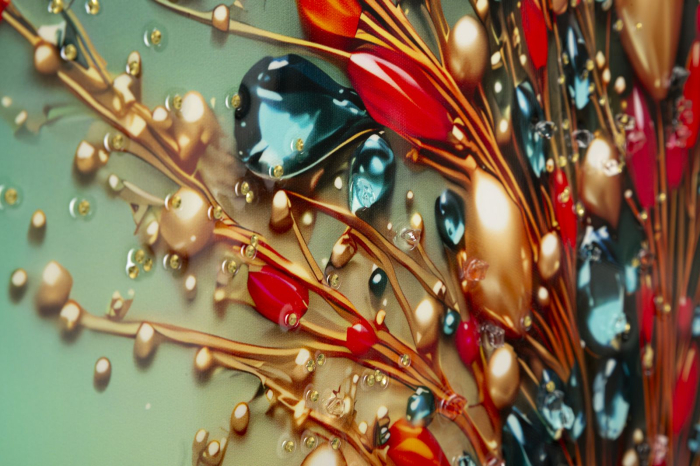 Tablou Canvas cu rama din lemn fluture turcoaz cu accente rosii si aurii decor multicolor [4]