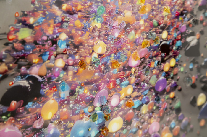 Tablou Canvas cu rama din lemn peisaj nocturn cu luna plina si reflexii multicolore decor modern [2]