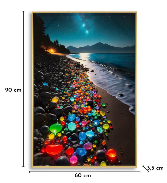 Tablou Canvas cu rama din lemn peisaj nocturn cu plaja si pietre colorate decor multicolor [6]