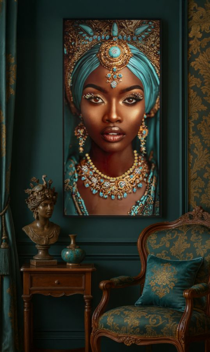 Tablou Canvas cu rama din lemn portret feminin bijuterii turcoaz [2]