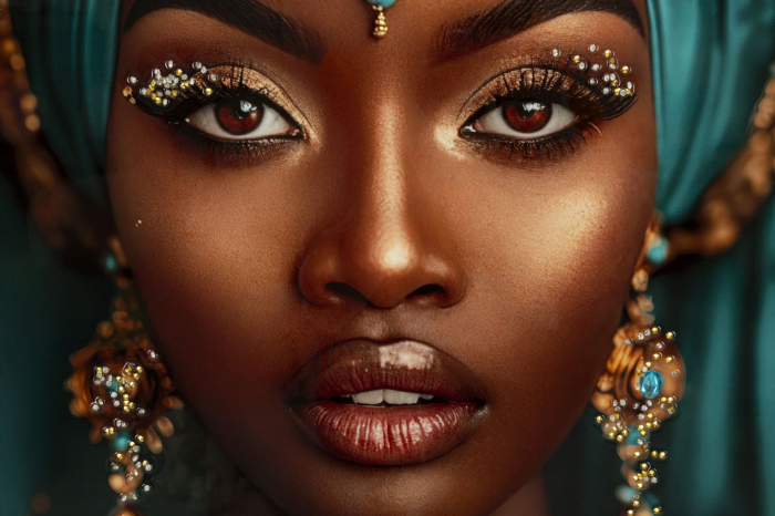 Tablou Canvas cu rama din lemn portret feminin bijuterii turcoaz [4]