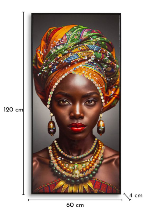 Tablou Canvas cu rama din lemn portret feminin cu turban colorat [6]