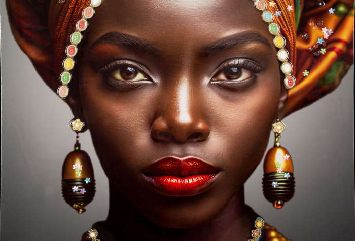 Tablou Canvas cu rama din lemn portret feminin cu turban colorat [4]