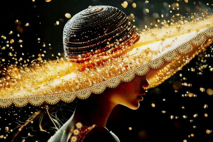 Tablou Canvas cu rama din lemn portret feminin elegant cu accente aurii [3]